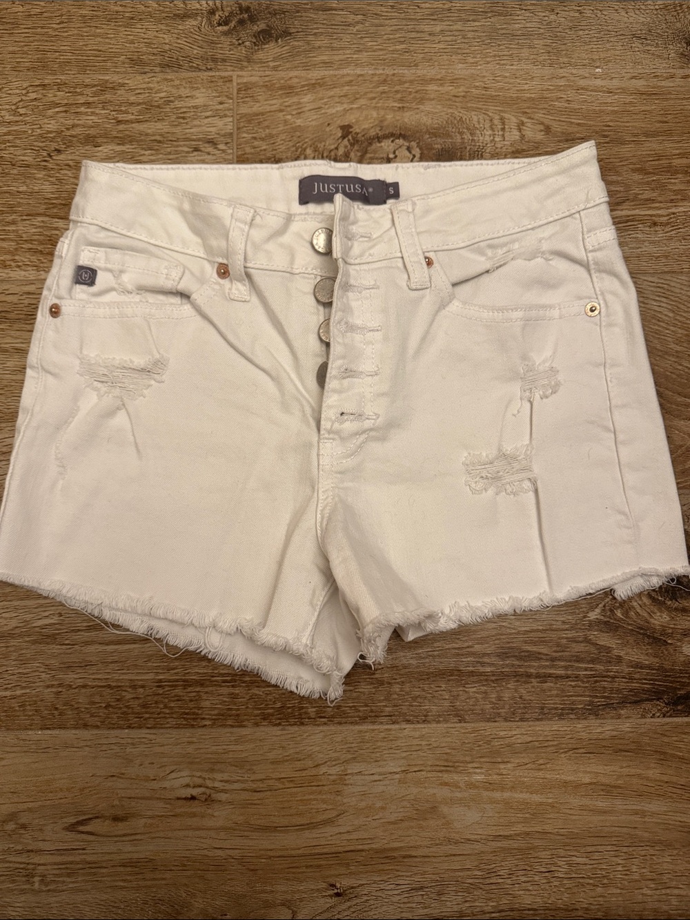 Just USA White Distressed Denim Shorts